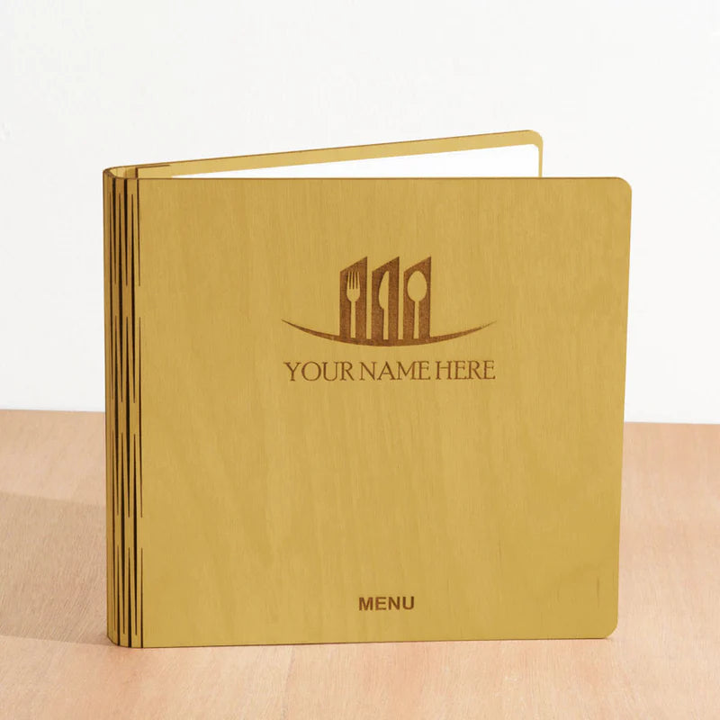 Load image into Gallery viewer, 20 x Personalised Wood Menus 20x20cm Natural -2 Custom Wood Designs __label: Multibuy walnut-20-x-wood-menus-20x20cm-53612681232727