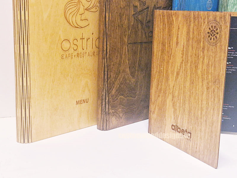 Load image into Gallery viewer, A4 Book Wooden Menu 21x30cm Custom Wood Designs __label: Multibuy walnut-a4-book-wooden-menu-21x30cm-53612687655255