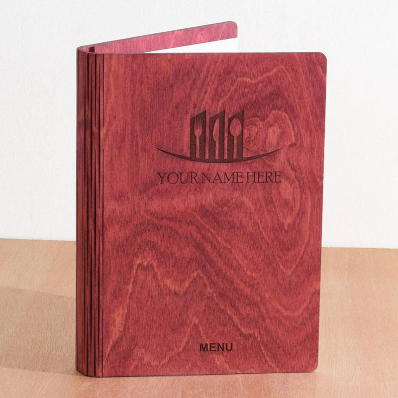 Load image into Gallery viewer, A4 Book Wooden Menu 21x30cm Red Wine Custom Wood Designs __label: Multibuy walnut-a4-wooden-menu-21x30cm-50792273281367
