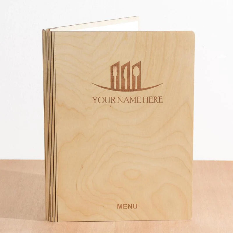 Load image into Gallery viewer, A4 Book Wooden Menu 21x30cm Natural Custom Wood Designs __label: Multibuy walnut-a4-wooden-menu-21x30cm-53612689195351