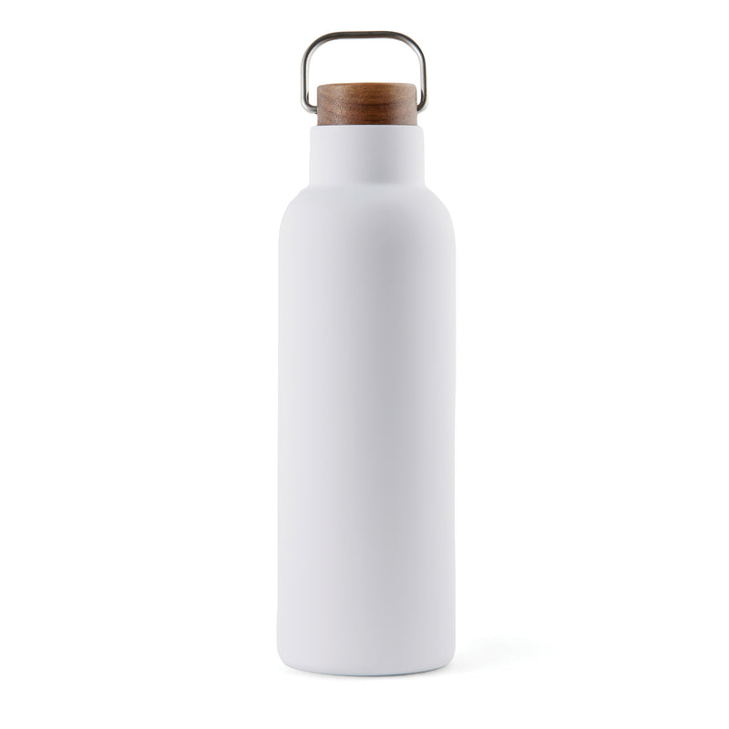 Load image into Gallery viewer, Recycled vacuum bottle 800ml with acacia wood lid pack of 25 White Custom Wood Designs __label: Multibuy white800mlvacuumrecycledbottlecustomwooddesigns
