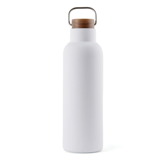 Recycled vacuum bottle 800ml with acacia wood lid pack of 25 White Custom Wood Designs __label: Multibuy white800mlvacuumrecycledbottlecustomwooddesigns
