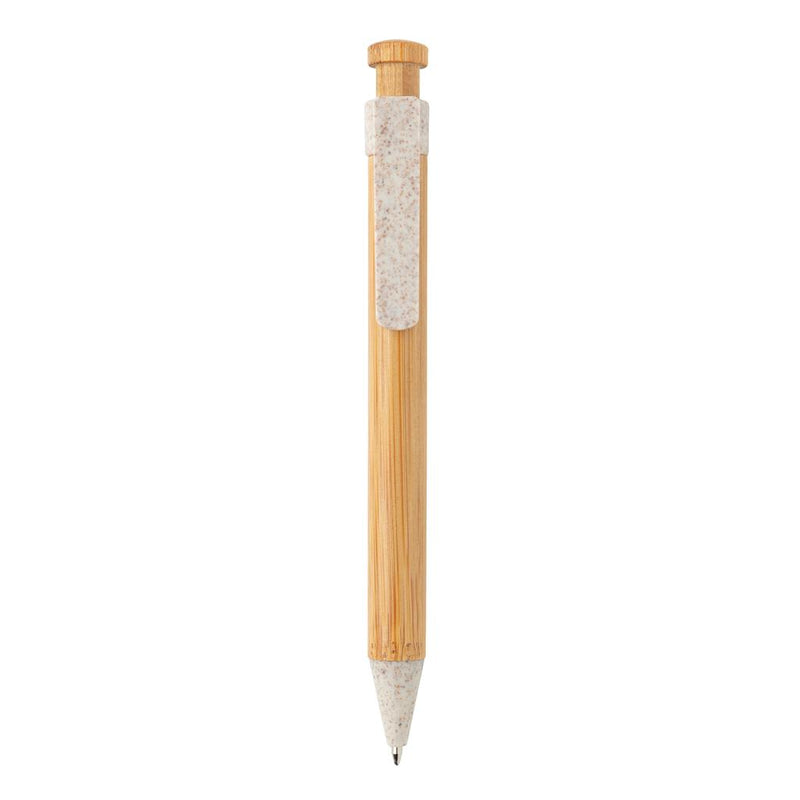Load image into Gallery viewer, Bamboo pen with wheatstraw clip pack of 500 Branded White Custom Wood Designs __label: Multibuy whitebamboowheatstrawclippencustomwooddesigns