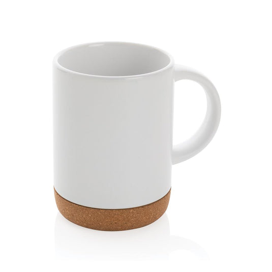 Ceramic mug with cork base pack of 25 Branded White Custom Wood Designs __label: Multibuy whiteceramiccoffeemugcorkbasecustomwooddesigns