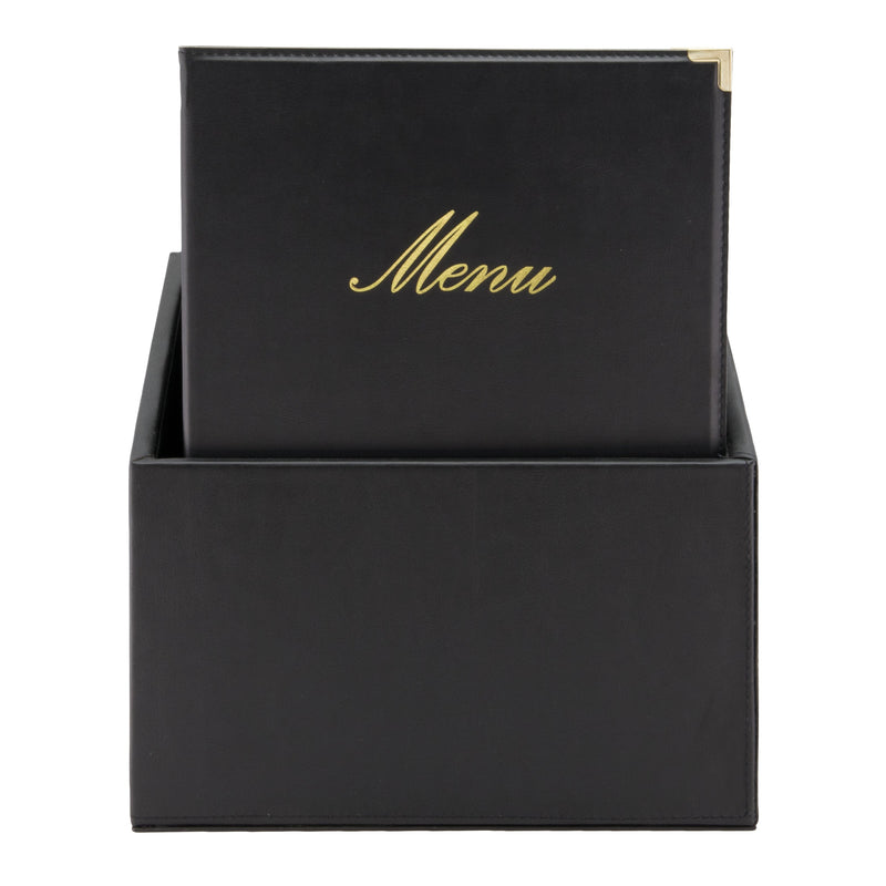 Load image into Gallery viewer, Leather style menu holder in box A4 2 sets of 20 Black Custom Wood Designs wine-red-leather-style-menu-holder-in-box-a4-2-sets-of-20-53613261947223