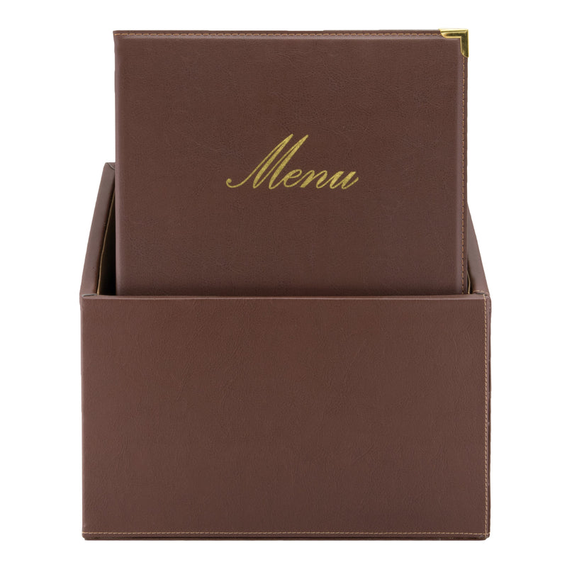 Load image into Gallery viewer, Leather style menu holder in box A4 2 sets of 20 Brown Custom Wood Designs wine-red-leather-style-menu-holder-in-box-a4-2-sets-of-20-53613266534743