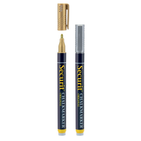 Securit liquid chalk markers gold and silver blister pack