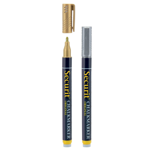 Securit liquid chalk markers gold and silver blister pack