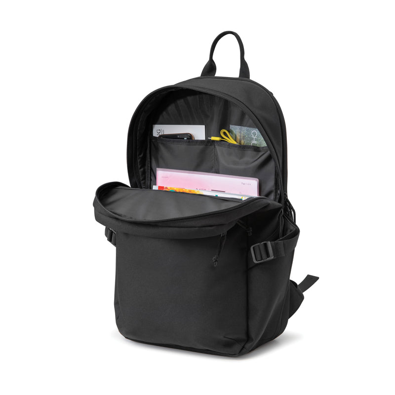 Load image into Gallery viewer, XD Collection Renew AWARE™ rPET 15-inch laptop backpack in black with multiple compartments and padded shoulder straps.
