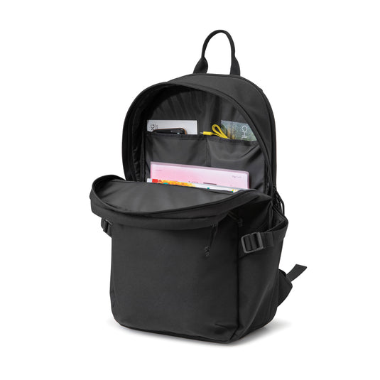 XD Collection Renew AWARE™ rPET 15-inch laptop backpack in black with multiple compartments and padded shoulder straps.