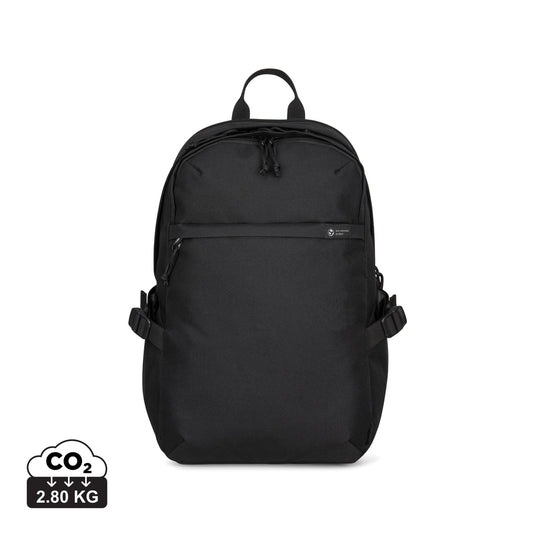 Renew AWARE™ rPET 15-inch laptop backpack by XD Collection with multiple compartments and padded straps for comfortable carrying.