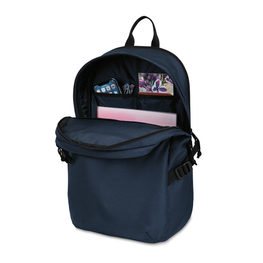 Renew AWARE™ rPET 15-inch laptop backpack by XD Collection, featuring eco-friendly design and multiple compartments for travel and work.