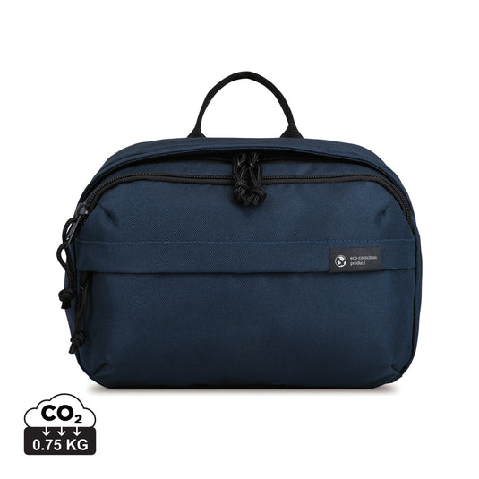 Renew AWARE™ rPET toiletry bag from XD Collection, lightweight travel bag with zipper closure and eco-friendly recycled materials.