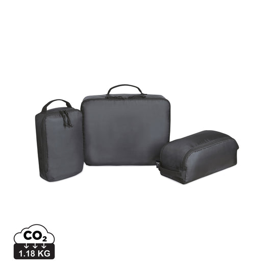 Renew AWARE™ rPET 3-piece packing cube set by XD Collection, lightweight fabric travel bags for organized packing.