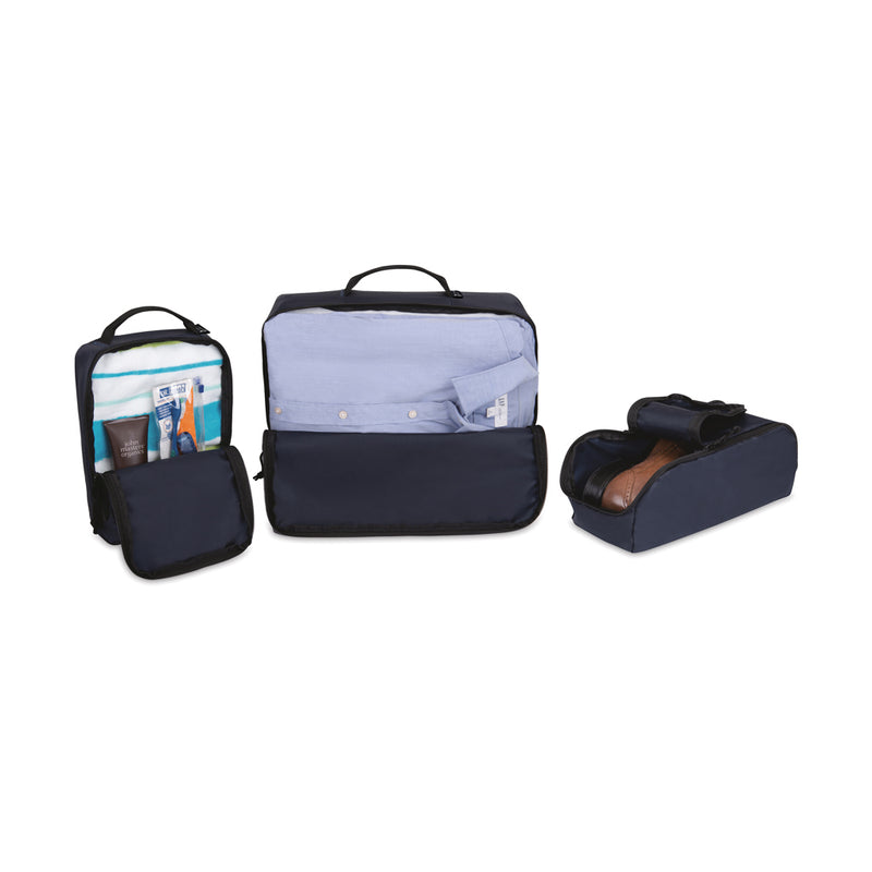 Load image into Gallery viewer, Renew AWARE™ rPET 3-piece packing cube set from XD Collection, featuring eco-friendly travel bags with clear compartments.
