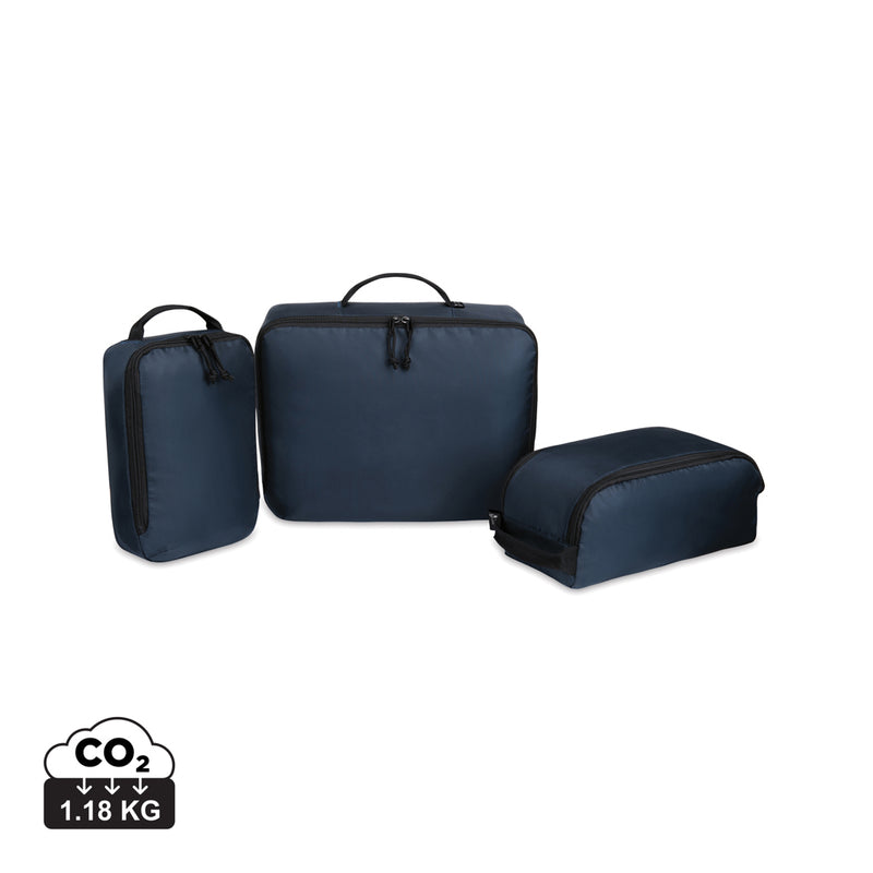 Load image into Gallery viewer, Renew AWARE™ rPET 3-piece packing cube set by XD Collection, featuring lightweight, eco-friendly travel bags for organized packing.
