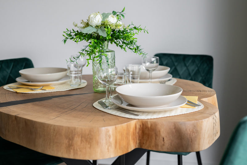 Load image into Gallery viewer, Rustic Solid Oak Round Dining Table – Crossframe Steel Base - Custom Wood Designs
