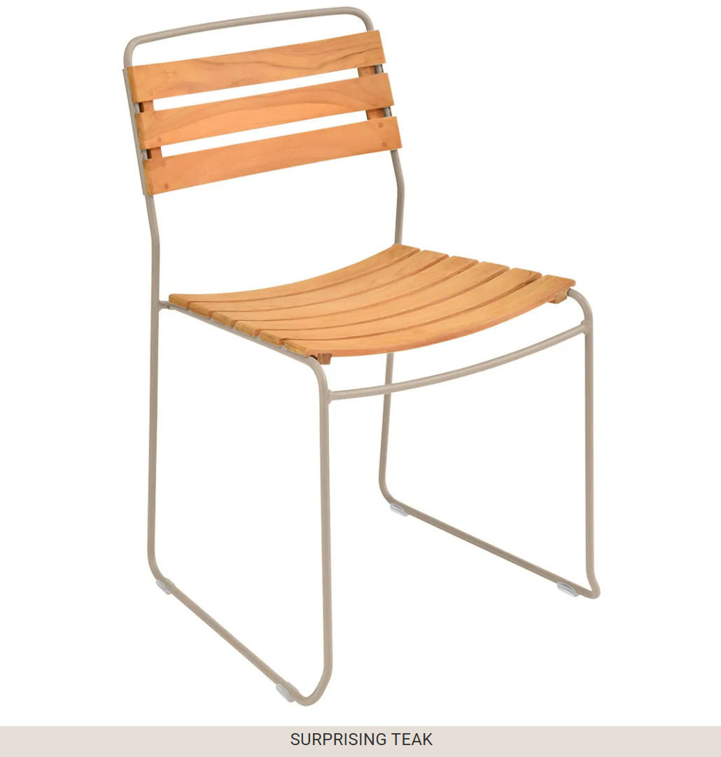 Fermob Surprising Teak Chair outdoor metal chair with a sleek design, ideal for patio or garden seating.
