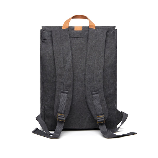 Vinga Bosle backpack made from GRS recycled canvas with adjustable straps and multiple compartments, suitable for travel and daily use.
