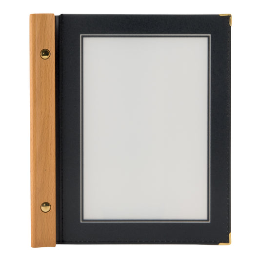 Set of 10 black wood menu holders by Securit, 24x20.5x2cm, stylish display for restaurant menus or signage.