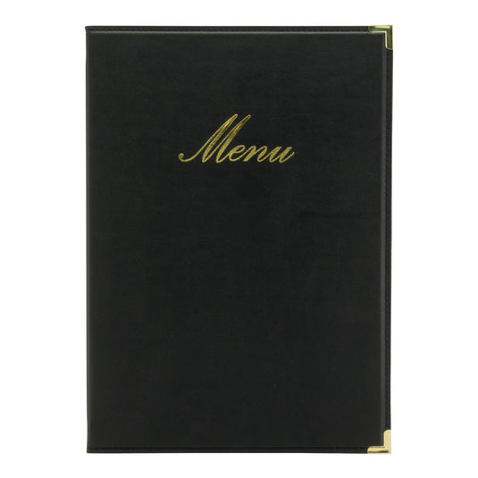 Set of 10 black Securit classic menu holders, 34x24x0.5cm, designed to organize and display menus professionally.
