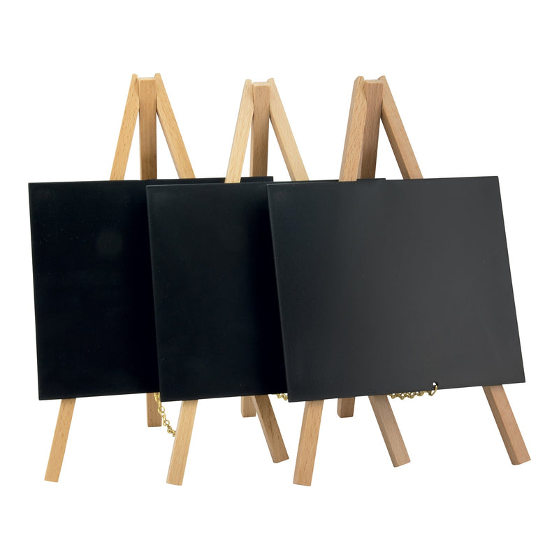 Load image into Gallery viewer, Securit Table Chalkboard Set - Mini Easel Beech (10 Sets of 3) - 30 Easels + White Markers
