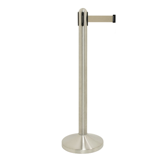 Securit retractable barrier system in stainless steel, measuring 101x51x51cm, with a sturdy design for safety and security.