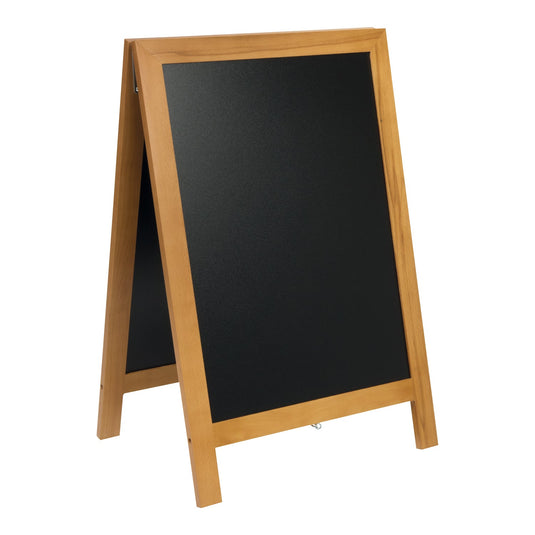 Securit Lit Pavement Sign Set - Deluxe Small Rubberwood Pavement Board in Teak 85 cm - Board + LED Lamp + Wind Stopper + Markers