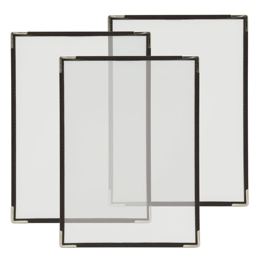 Set of six Securit crystal brown menu holders, 32x23cm, lightweight acrylic with slim profile, ideal for displaying menus.