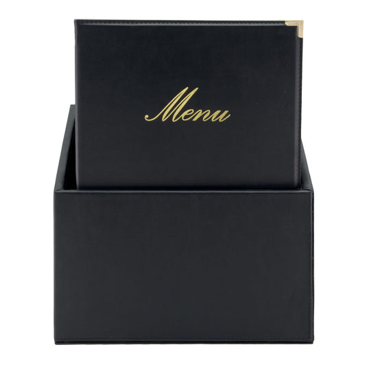 Black Securit Menu Holders Boxes Classic, 35x28x19.8cm, pack of 2, designed for displaying menus in restaurants or cafes.