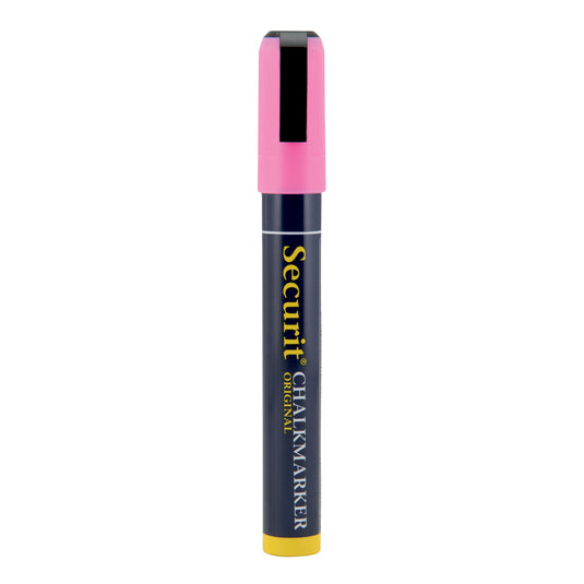Set of 12 pink Securit chalkmarkers, loose chalk pens measuring 14.5x1.5x2cm, ideal for chalkboard writing and drawing.