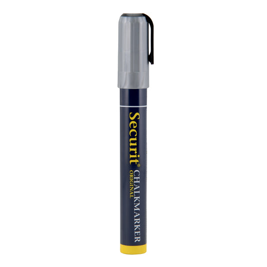 Set of 12 Securit silver chalkmarkers in loose pack, 14.5x1.5x2cm, ideal for chalkboard and craft writing.