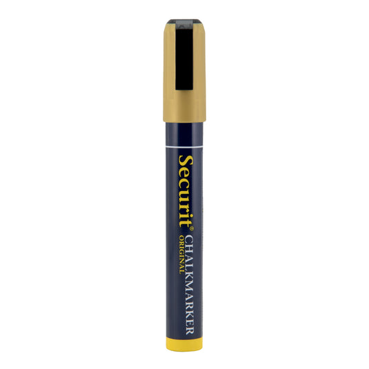 Set of 12 Securit gold chalkmarkers, loose chalk markers with 14.5x1.5x2cm size, ideal for vibrant chalkboard writing.