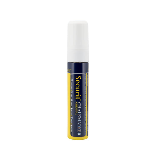 Set of six Securit white chalkmarkers, loose, measuring 15.5x2.7x2.7cm, ideal for chalkboard and craft projects.