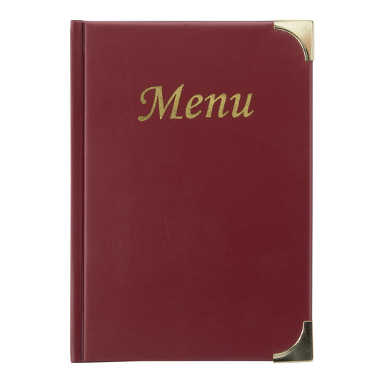 Set of 10 Securit Basic Wine Red menu holders, 23.5x16.5cm, durable plastic for displaying menus in restaurants.