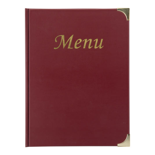 Set of 10 Securit Basic wine red menu holders, 31x23.5cm, made of durable material, ideal for restaurant or cafe menus.