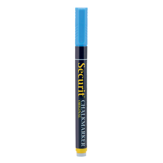 Set of 12 Securit chalkmarkers in blue, loose chalk markers measuring 14x1x1.5cm, ideal for chalkboard writing and drawing.