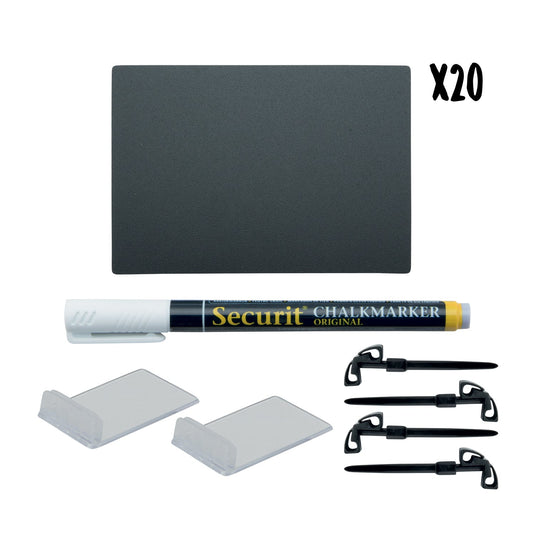 Securit Price Tag Set - A7 Black Chalkboard Tags (100) + Spike Holders (120) + White Markers