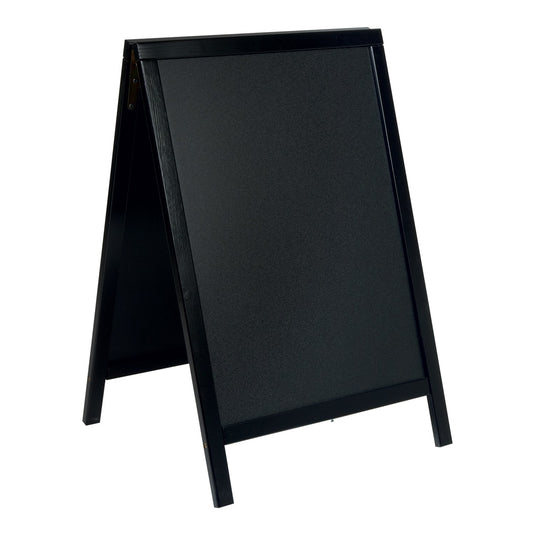 Securit Lit Pavement Sign Set - Woody Small Pinewood Pavement Board in Black 85 cm - Board + LED Lamp + Wind Stopper + Markers