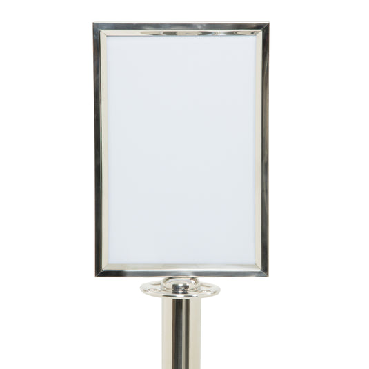 Set of five Securit Barriers Systems Classic Signs in chrome, measuring 34.3x21.5x2.1cm, with a sleek, modern design.