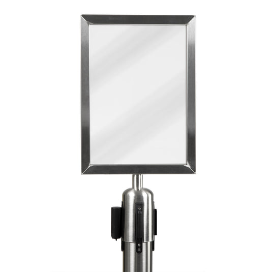 Securit Barrier System retractable sign in chrome, 45.3x21.8x6.7cm, shown in a pack of 10 for safety and crowd control.