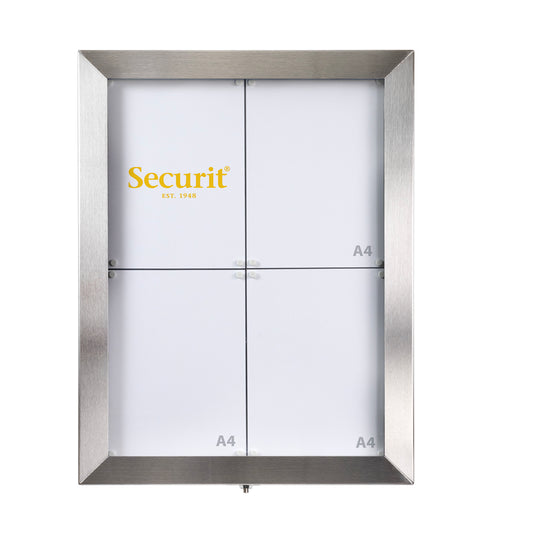 Securit stainless steel information display panel with dimensions 69.5x52.3x6.5cm, featuring a sleek, modern design.