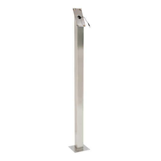 Securit stainless steel information display measuring 121x15x6cm, with a sleek metallic finish and clear display area for signage.