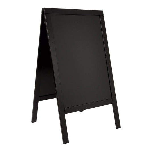 Securit Lit Pavement Sign Set - Woody Large Pinewood Pavement Board in Black 120 cm - Board + LED Lamp + Wind Stopper + Markers