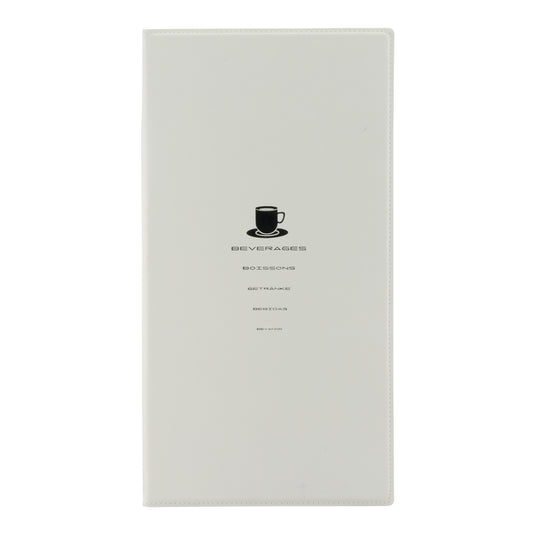 Set of 10 white Securit menu holders, 35.2x18.5x0.8cm, designed for displaying menus in restaurants or cafes.