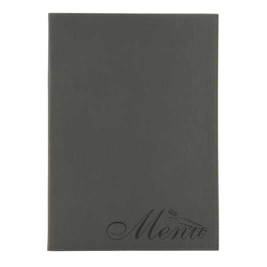 Set of 10 Securit velvet menu holders, 34x24.5cm with a sleek design, ideal for displaying menus in restaurants or cafes.