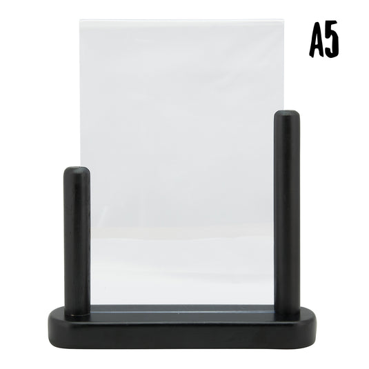 Set of six black Securit posterframes, table style, 24x20x6cm, designed for displaying posters or artwork.