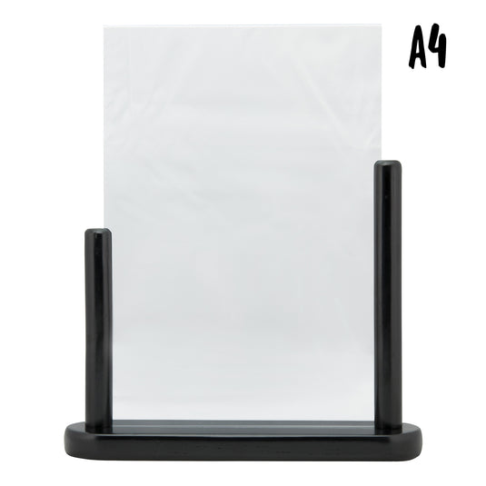 Set of six black Securit posterframes for tabletop display, measuring 32.3x27.1x7cm, ideal for showcasing posters.