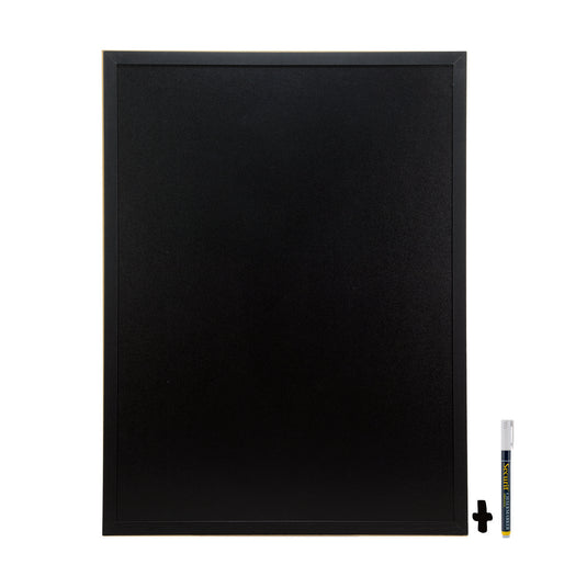Pack of six Securit Woody black wall chalkboards, 80x60x1cm, with smooth writing surface for notes and displays.