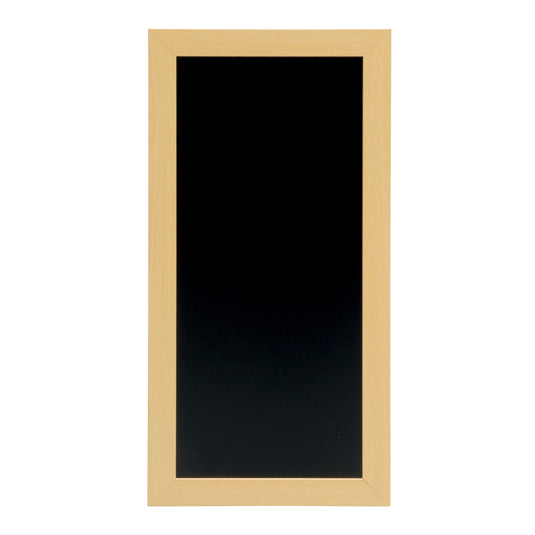 Set of six Securit Woody Teak wall chalkboards, 40x20x1cm, with natural wood finish and writable surface for signage or notes.